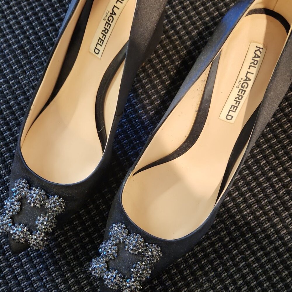 Karl Lagerfeld Black Satin Pumps